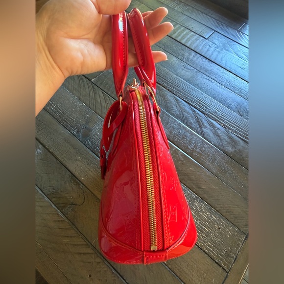 Red Vernis Alma BB Satchel with Gold Hardware,  New - Picture 9 of 17